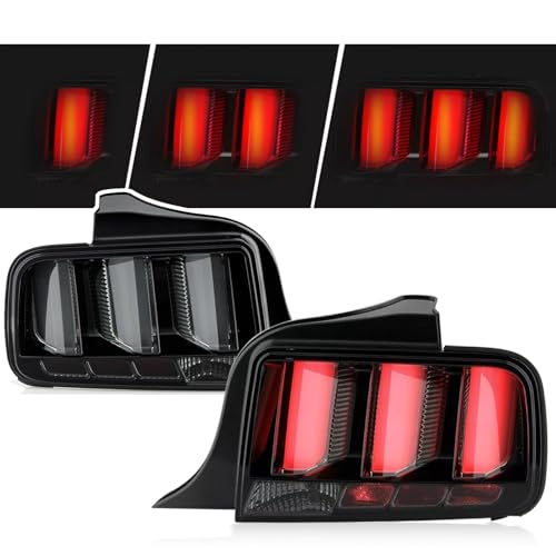 Sequential Tail Lights for 2005-2009 Ford Mustang Black Smoked LED Tube Signal Brake Lamps, Left + Right