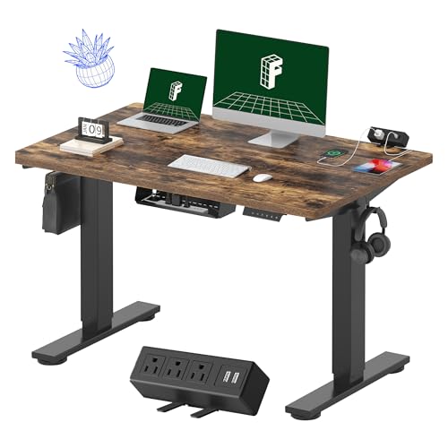 FLEXISPOT EN2 Whole-Piece Standing Desk with Clamp Power Strip, 55 x 28” Electric Stand Up Height Adjustable Desk with Cable Management (Black Frame + 55