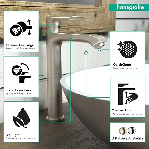hansgrohe Metris Modern Timeless Easy Clean 1 1-Hole Bathroom Sink Faucet in Brushed Nickel, 31183821