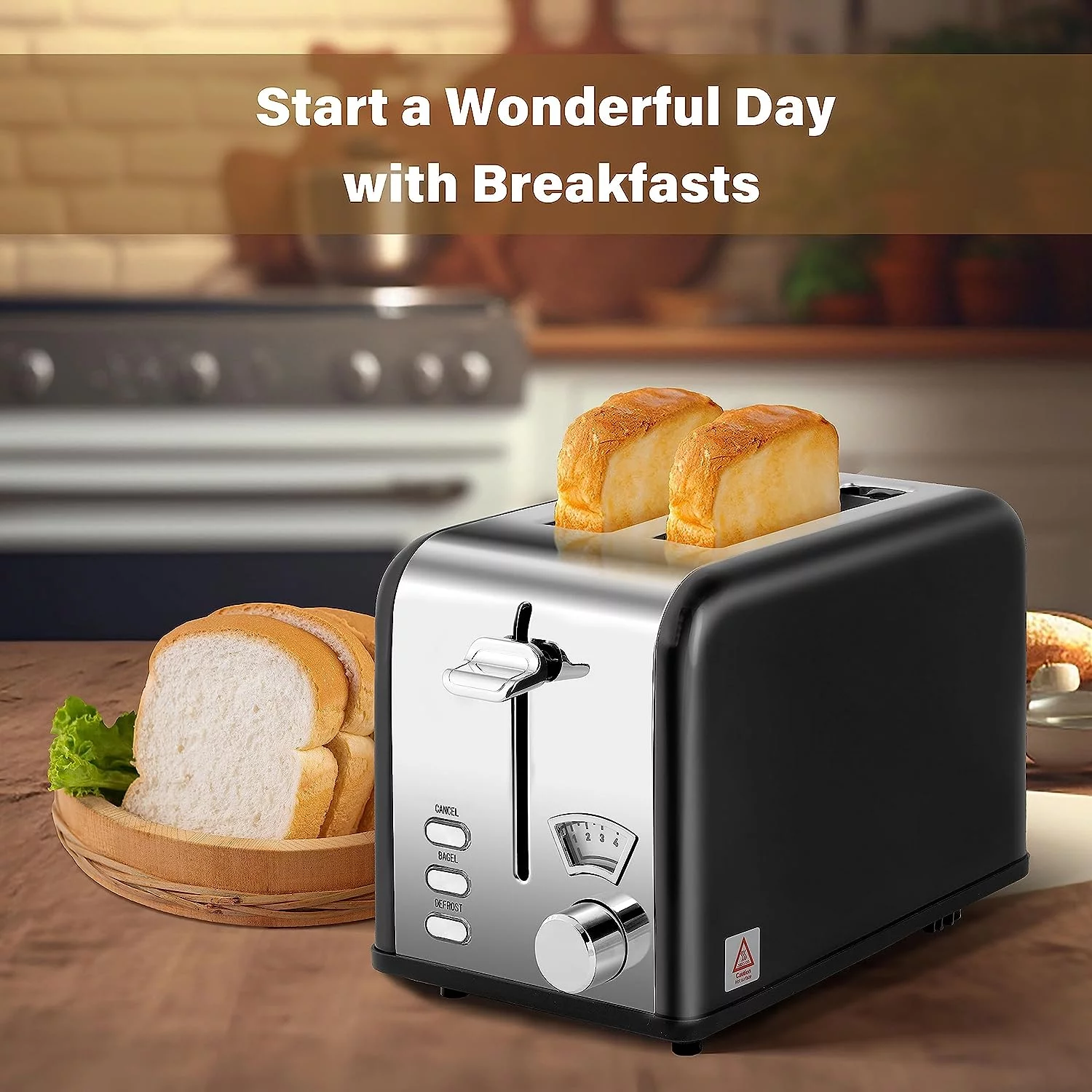 YSSOA 2-Slice Toaster with 1.5 inch Wide Slot, Toast Bread Machine with Removable Crumb Tray, Black