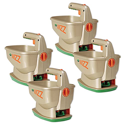 Scotts Wizz Spreader for Grass Seed, Fertilizer, Salt and Ice Melt, Handheld Spreader Holds up to 2,500 sq. ft. of Product, Brown
