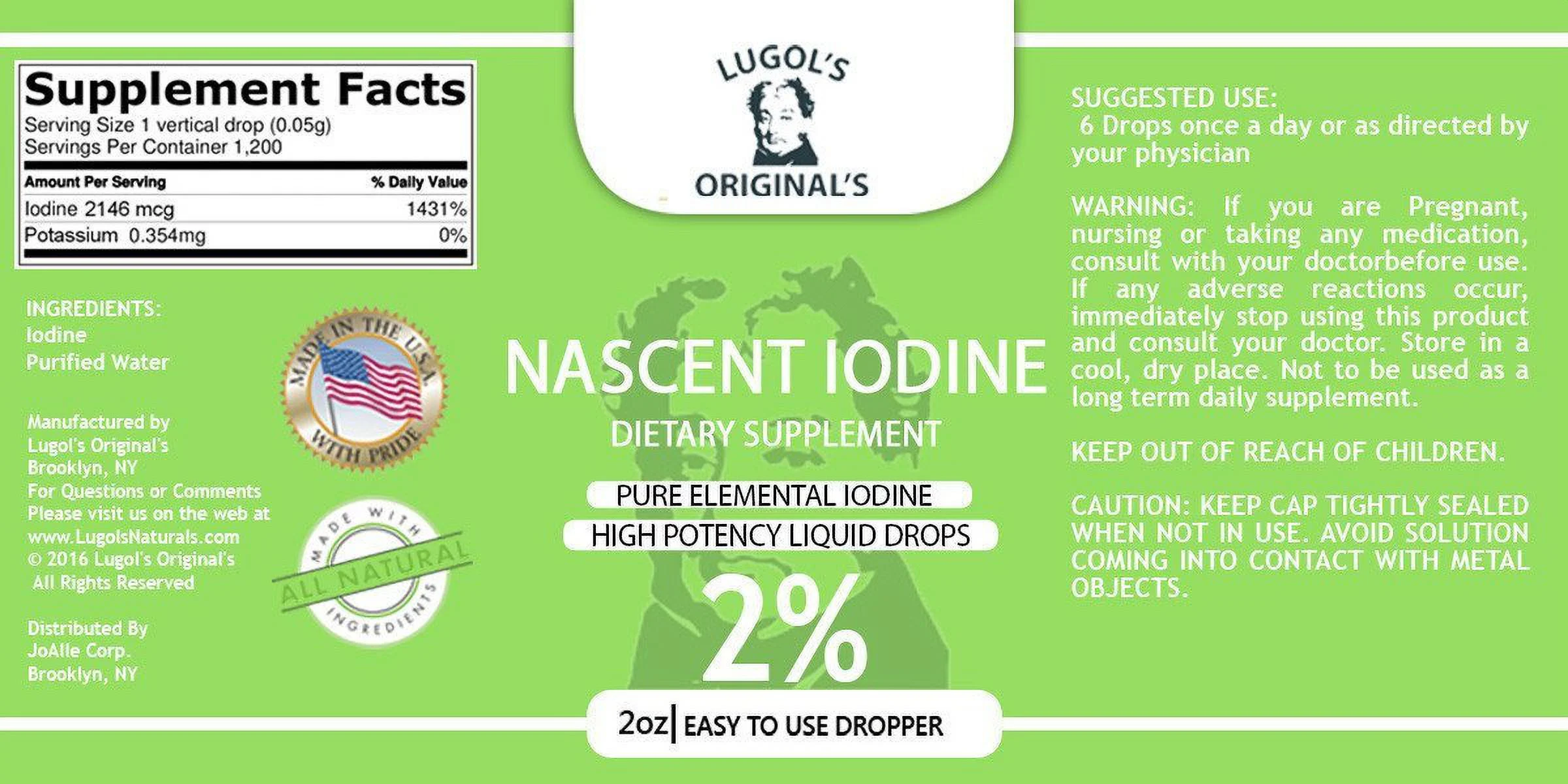 2% Liquid Iodine Drops Thyroid Support Supplement 2oz