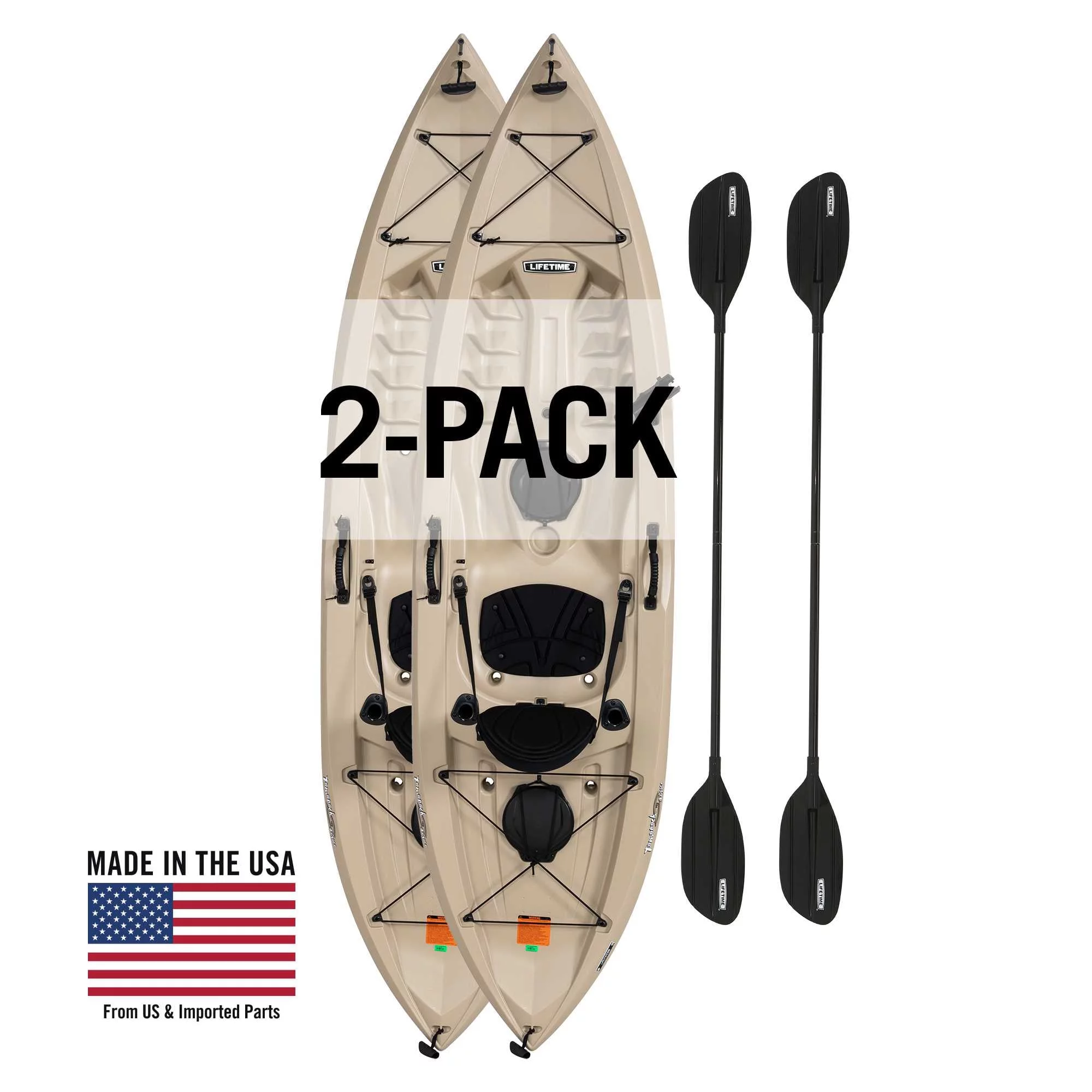 Lifetime Tamarack Angler 100 Fishing Kayak - 2 Pack (Paddles Included), Tan - 90806
