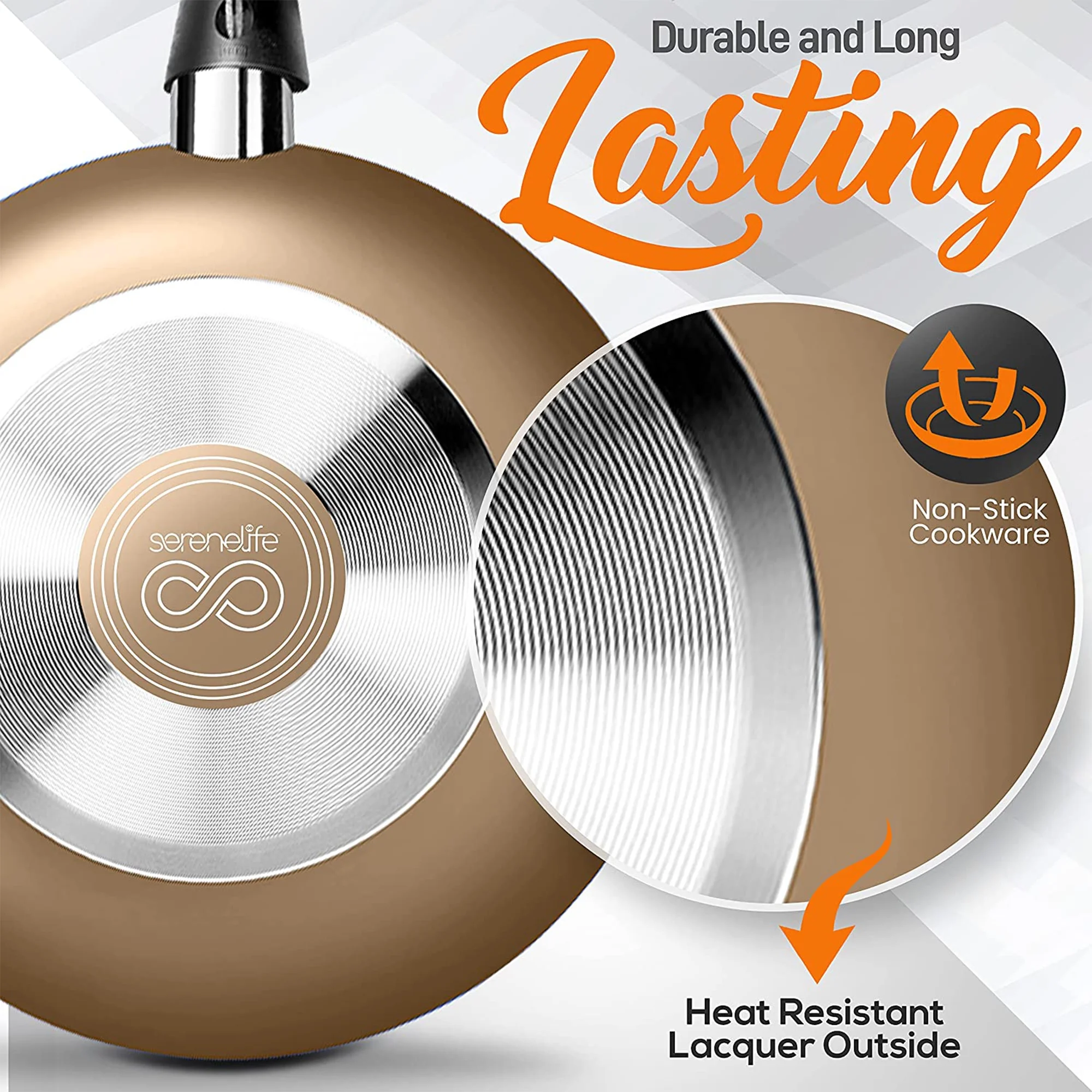 SereneLife 15 Piece Pots and Pans Home Non Stick Kitchenware Cookware Set