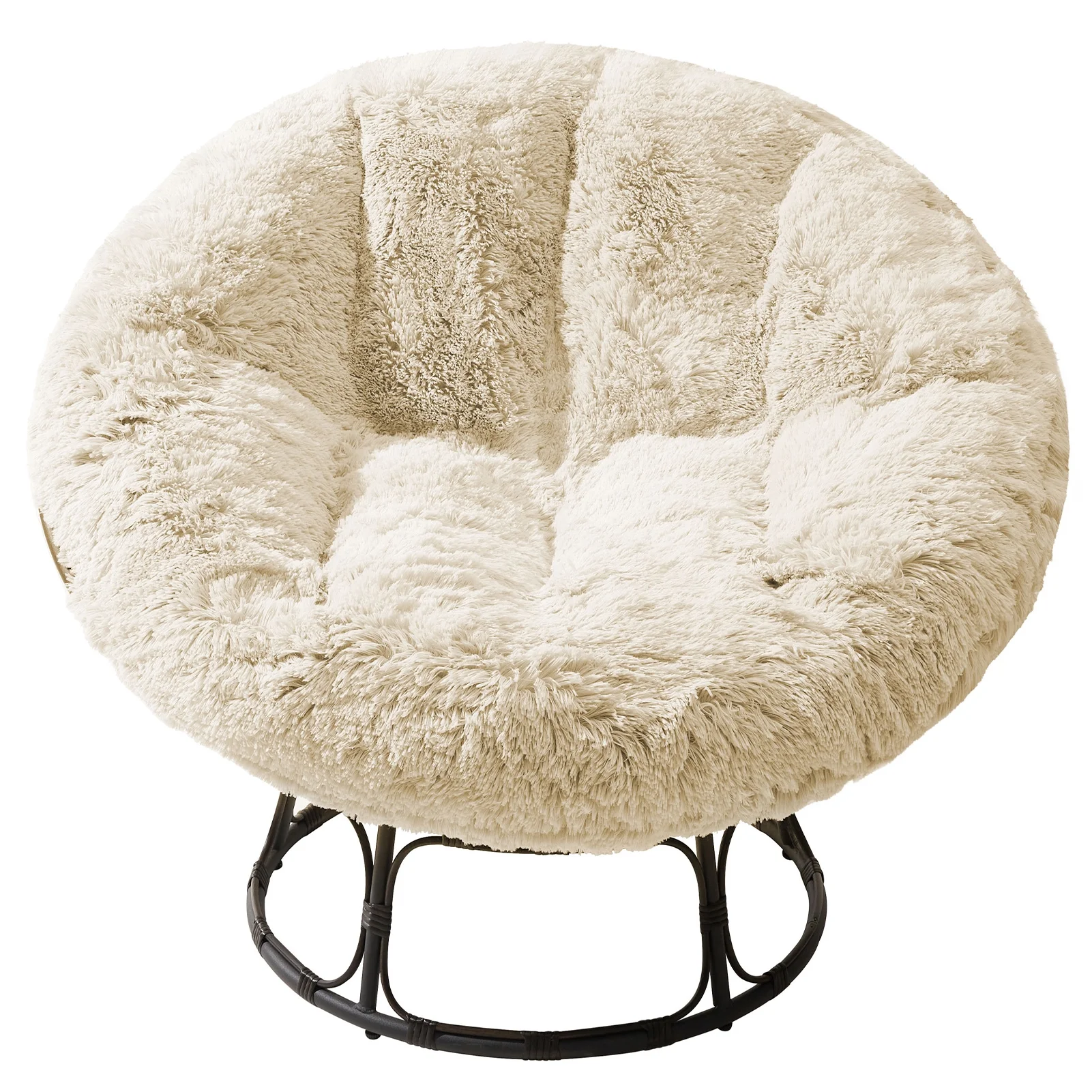 BYBYME Papasan Chair Cushion with Long Faux Fur Cover (Without Chair), 48X48 Inch Supportive Cushion, Fluffy and Furry Papasan Cushion Cover, White