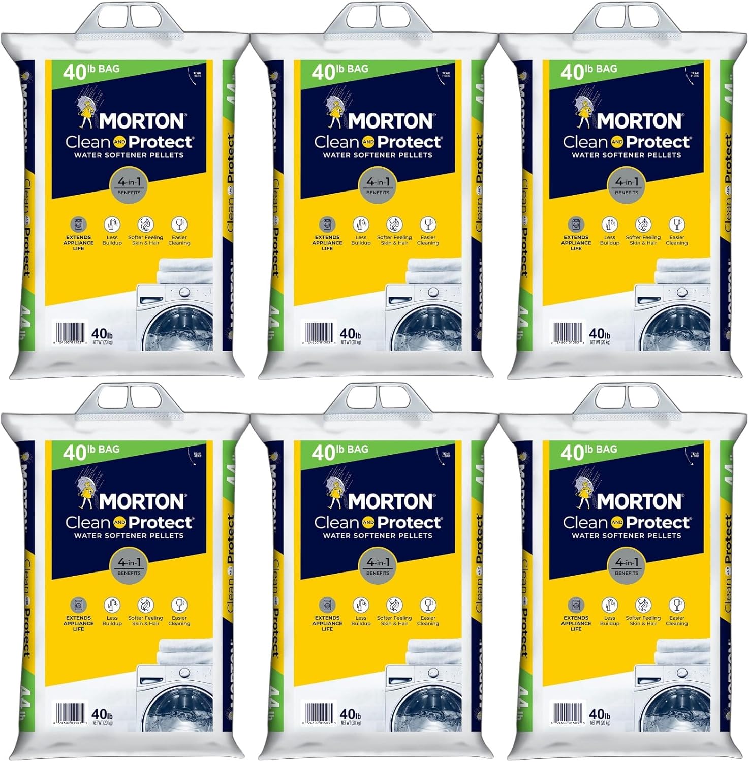(6 Pack) - 40lbs bags, Morton Clean and Protect Water Softener Salt Pellets.
