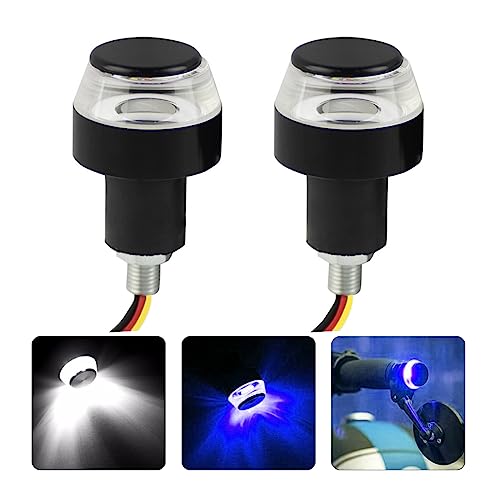 Motorcycle Handlebar End LED Lights, Handlebar Indicator Turn Signal Light, 12V Handle Bar Grip End Plug Side Marker Lamp, Daytime Running Lights for Motorcycles, E-Bikes (White/Red)
