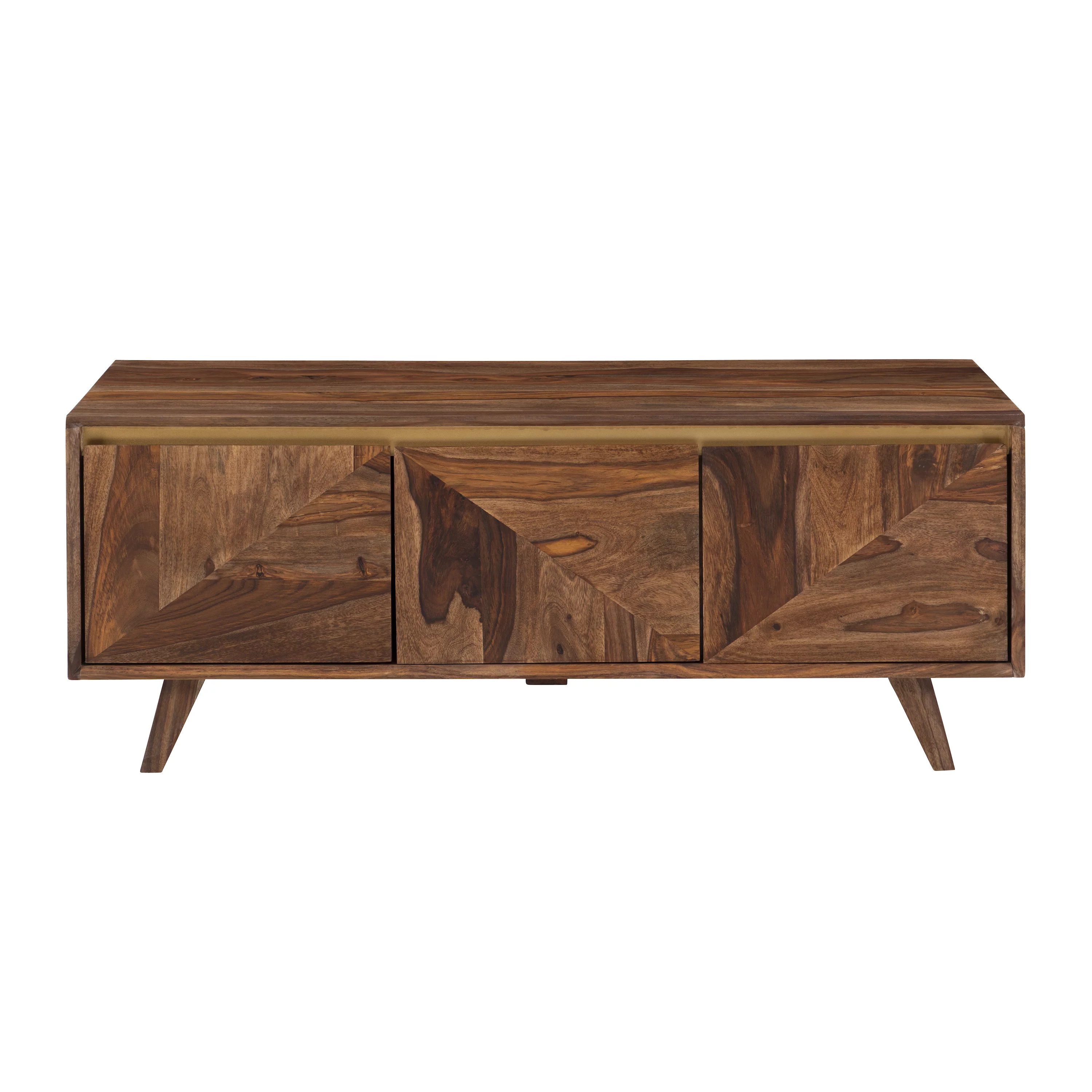 Powell Graycrest Mid-Century Modern 3-Door Wood Indoor Console Table with Shelves, Brown