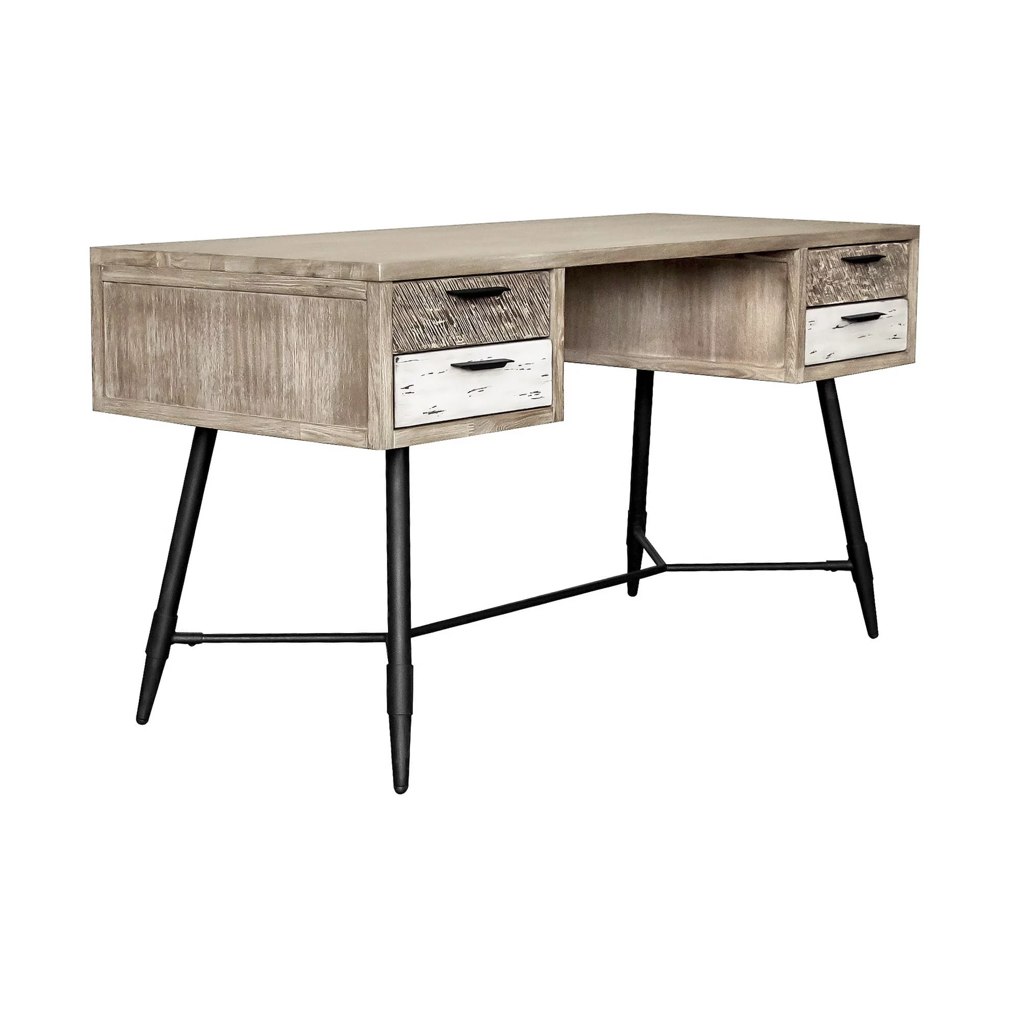 Armen Living Bridges 4-Drawer Modern Wood Desk in Natural/Gray