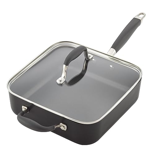 Anolon Advanced Hard Anodized Nonstick Saute Square Fry Pan with Helper Handle, 4 Quart, Graphite Gray,83862