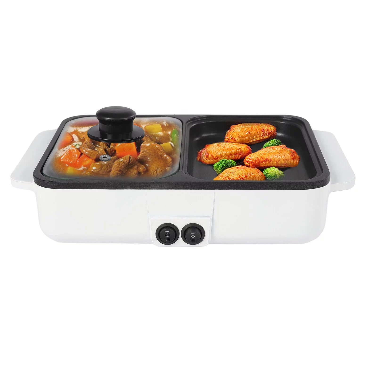 2 in 1 Electric Hot Pot Non-Stick BBQ Plate Barbecue Grill Cooking Frying Pan