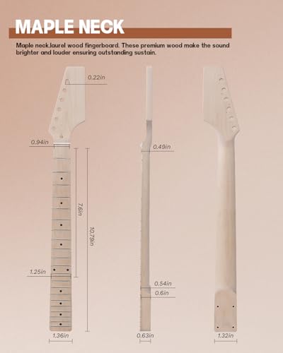 Leo Jaymz DIY Single Cut Electric Guitar Kits with Mahogany Body and Neck - Rosewood Fingerboard and All Components Included (LP Hollow)