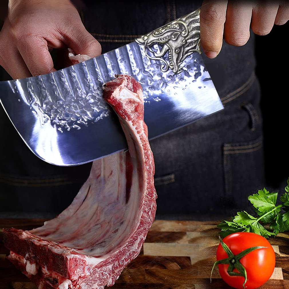 Meat Cleaver Butcher Knife Bone Cleaver Knife Heavy Duty Bone Chopper Butcher Bone Knife High Carbon Steel Bone Knife with a Sheath for Kitchen Outdoor