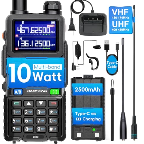5RM Ham Radio 10W High Power, VHF/UHF, 8 Bands Long Range Two Way Radio Handheld, NOAA, Frequency Copy, 999CH,USB C Charging 2500mAh Battery,6.1