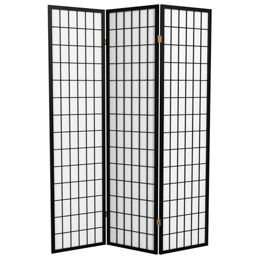 Red Lantern 6 ft. Tall Window Pane Shoji Screen-Natural-4 Panels Room Divider