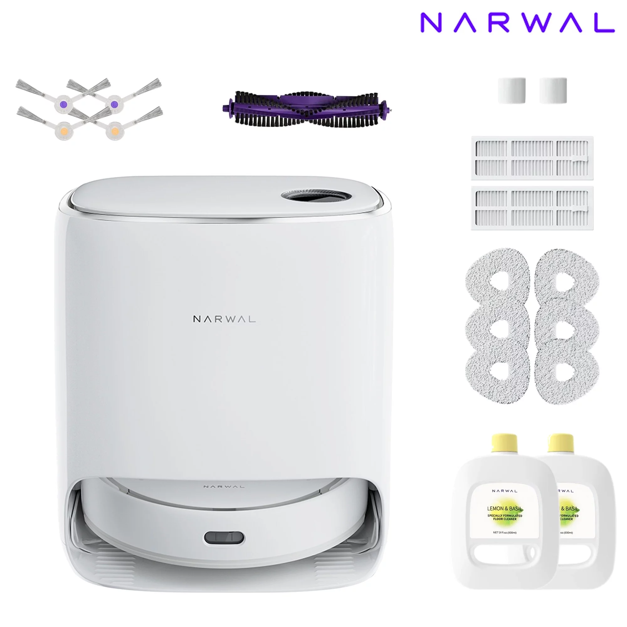 Narwal Freo Robot Vacuum Cleaner with Accessories Pack, Auto Empty Station, Robot Mop with Auto Mop Washing & Drying, Wifi, APP Control, White