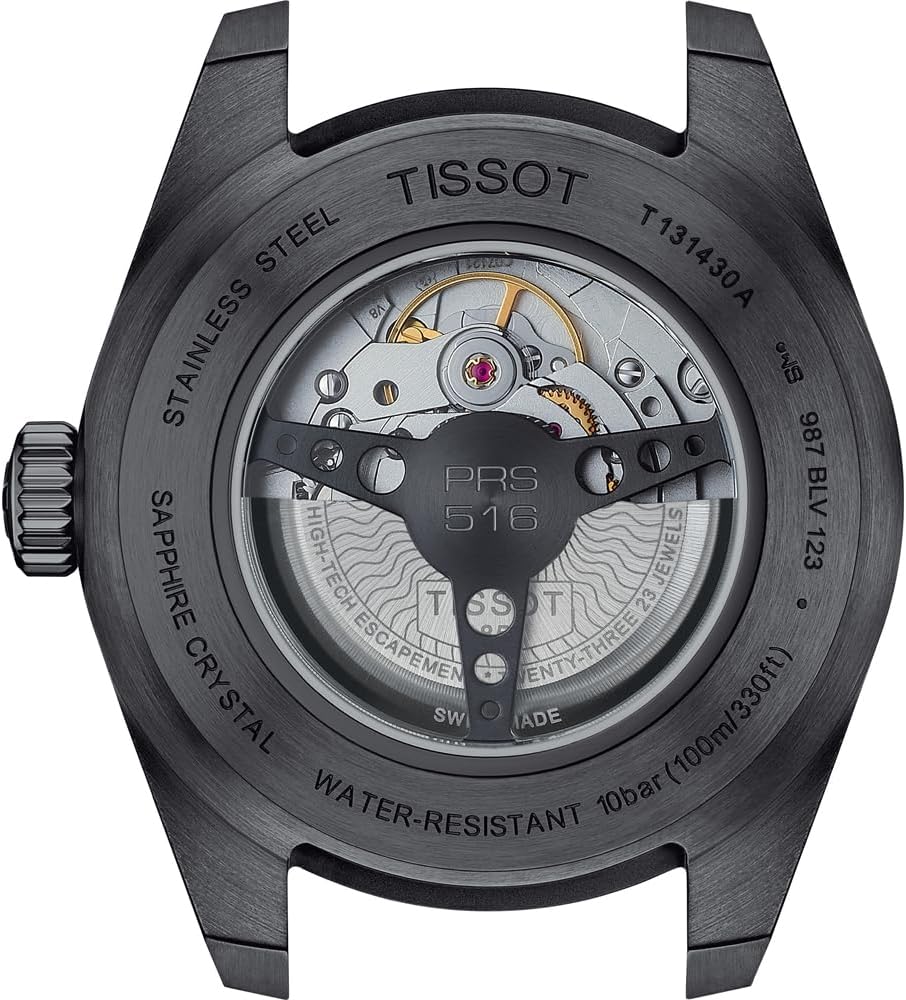 Tissot Mens PRS 516 Powermatic 80 316L Stainless Steel case with Black PVD Coating Automatic Watch, Black, Leather, 20 (T1314303605200)