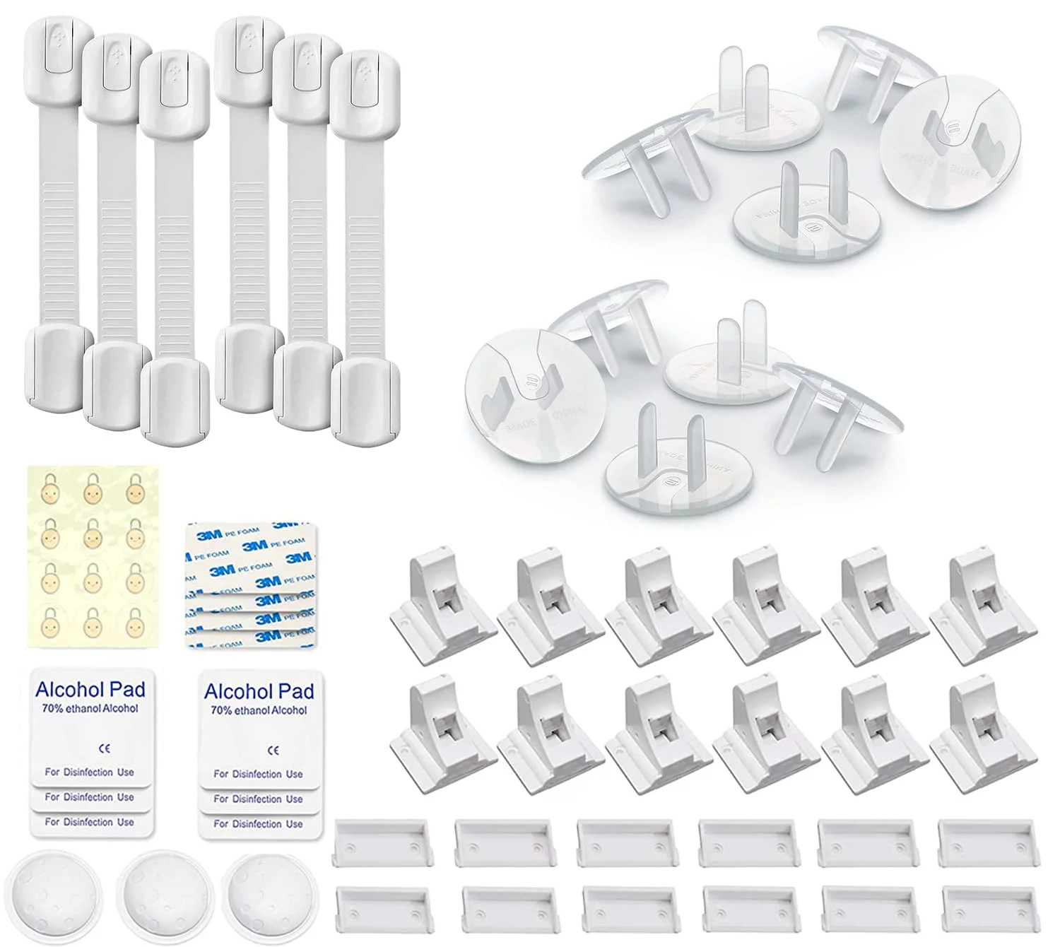 BABY PROOF ME 24 Outlet Covers BUNDLE with 12 Magnetic Cabinet Locks and 6 Safety Strap Locks for Child Safety