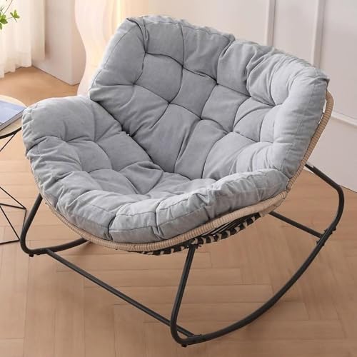 Outdoor/Indoor Rocking Chair,Papasan Chair,Outdoor Patio Porch Furniture,Rattan Wicker Lounge Chair Indoor,Rocker Egg Chair for Bedroom/Living Room/Porch/Garden/Lawn AAA
