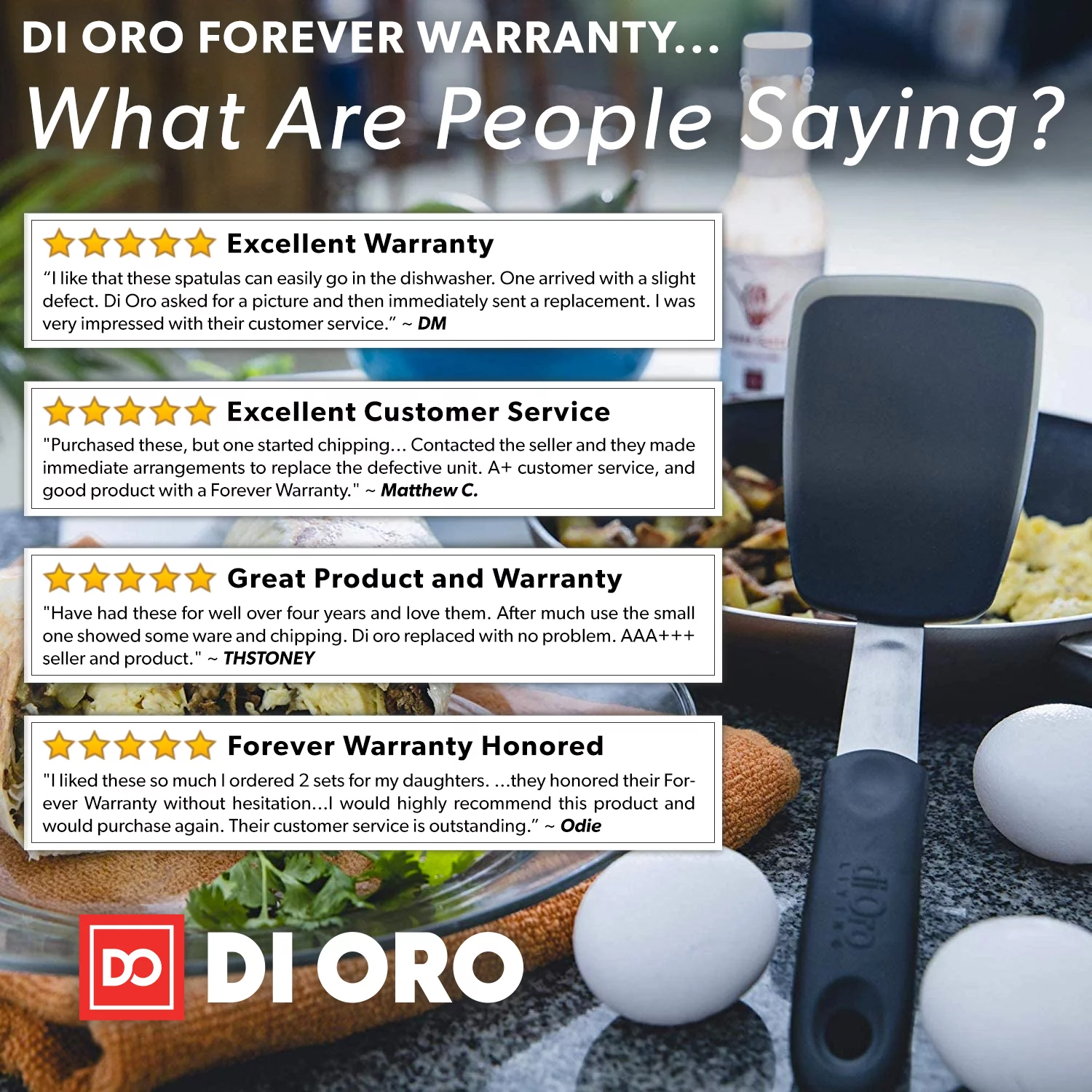 DI ORO Chef Series 3-Piece Silicone Turner Spatula Set - 600°F Heat-Resistant Flexible Rubber Silicone Spatulas - Silicone Cooking Utensil Set - Egg Turners, Pancake Flippers, Kitchen Spatulas