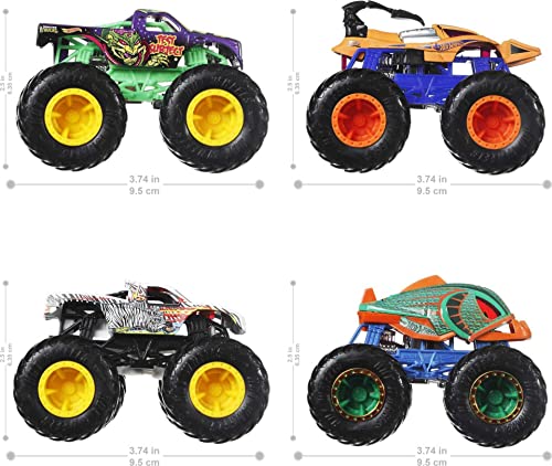 Hot Wheels Monster Trucks Set of 4, 1:64 Scale 4-Pack of Toy Trucks, Collectible Vehicles (Styles May Vary)