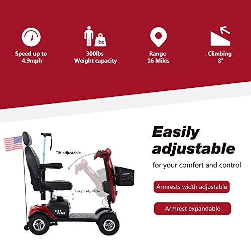 Outdoor Compact Mobility Scooter with Front & Back Light, Foldable Electric Powered Mobile Wheelchair for Seniors, Adults, Collapsible & Compact 4 Wheel Mobility Scooter for Travel with Family,