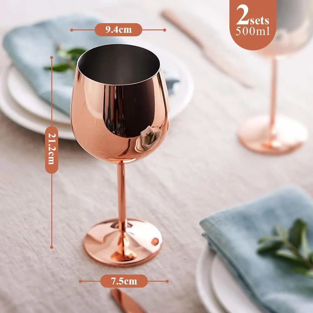 2 Stainless Steel Wine Glasses, 500ml, Gift Set of 2 Metal Wine Glasses, Unbreakable Wine Glass for Travel, Camping, Outdoor Ultimate Intervention, Picnics (Rose Gold)