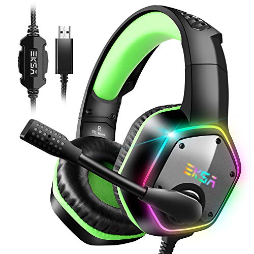 EKSA E1000 Gaming Headset, Computer Headphones with Noise Canceling Mic & RGB Light, 7.1 Surround Sound, Compatible with PC, PS4 PS5 Console, Laptop (Blue)