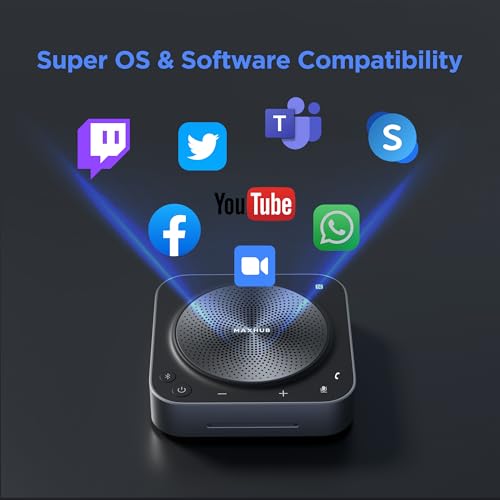 BM35 Wireless Bluetooth Microphone Conference Speakerphone, 360° Omnidirectional Sound Pickup 20ft Radius 8-Array Microphones, AI Noise Reduction NFC Wireless Quick Connection, 15H Talk Time