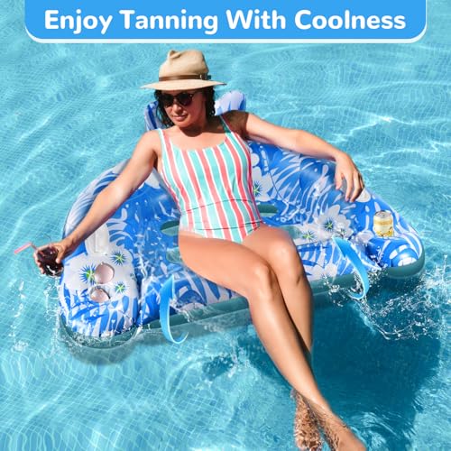 Pool Floats, 3 Pack Inflatable Pool Floats Adult & Kids, Pool Float with Cupholders & Duty Handles, Upgraded Pool Chairs, Perfect Summer Pool Toys for Lakes, Rivers, Beach Vacation, Water Party Fun