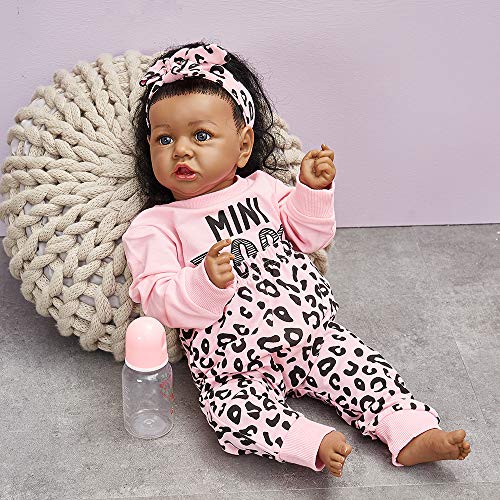 HOOMAI Lifelike Reborn Baby Dolls with Soft Body African American Realistic Girl Doll 22.8 Inch Best Birthday Gift Set