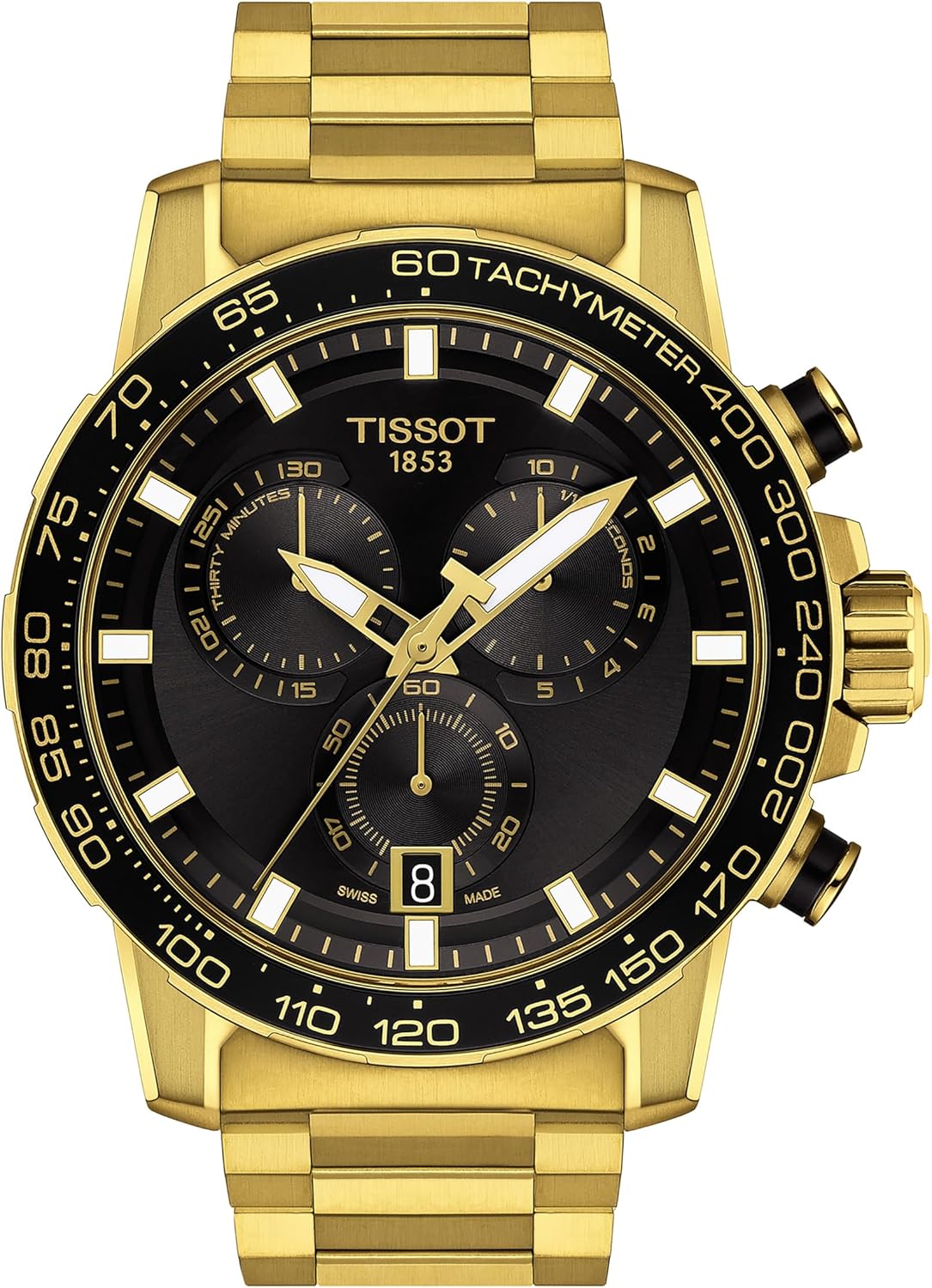 Tissot Mens Supersport Chrono 316L Stainless Steel case with Yellow Gold PVD Coating Quartz Watches, Grey, Stainless Steel, 22 (T1256173305101)