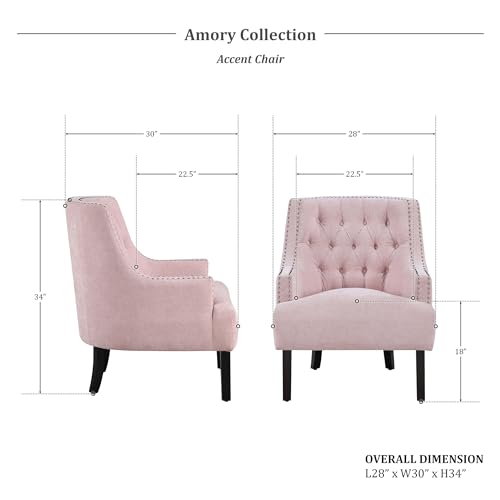 Lexicon Accent Chair Reading Chair Comfy Chair for Bedroom, Upholstered Armchair with Solid Wood Frame, Tufted Cushion Nail Head Trim, Single Sofa Chair for Living Room, Office, Black Chenille