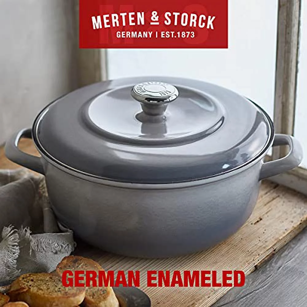 Merten & Storck German Enameled Iron, Round 5.3QT Dutch Oven Pot with Lid, Cloud Gray