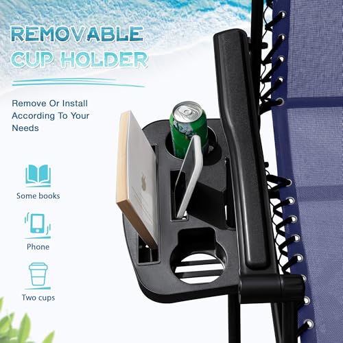 Greesum Zero Gravity Chairs Set of 2 Adjustable Steel Mesh Recliners Beach Deck Lawn Camping Patio Foldable Lounge Chair with Cup Holder Trays and Pillows,Brown