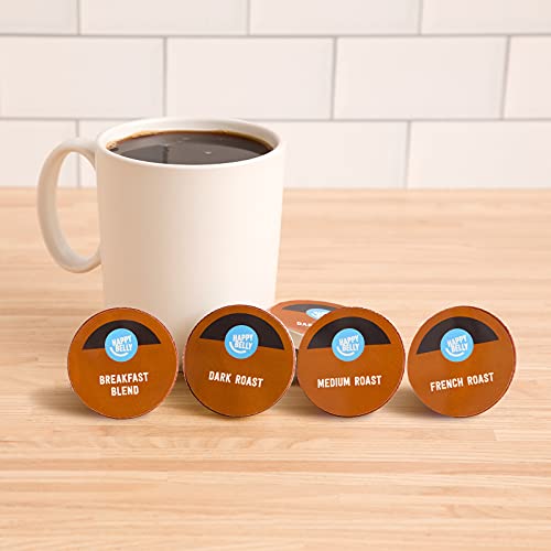 Amazon Brand - Happy Belly Variety Pack Coffee Pods, Compatible with K-Cup Brewer (Breakfast Blend, Dark/ Medium/ French Roast) 96 count (Pack of 1)