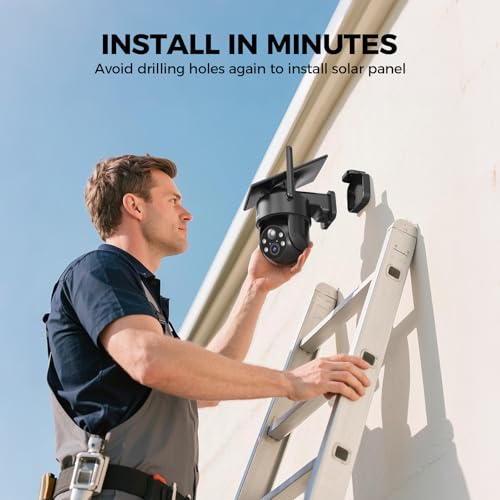 Solar Security Cameras Wireless Outdoor, 2K 360° View Cameras for Home Security, Color Night Vision, AI & PIR Motion Detection, 2-Way Audio, Spotlight Siren Alarm, IP65, SD/Cloud Storage