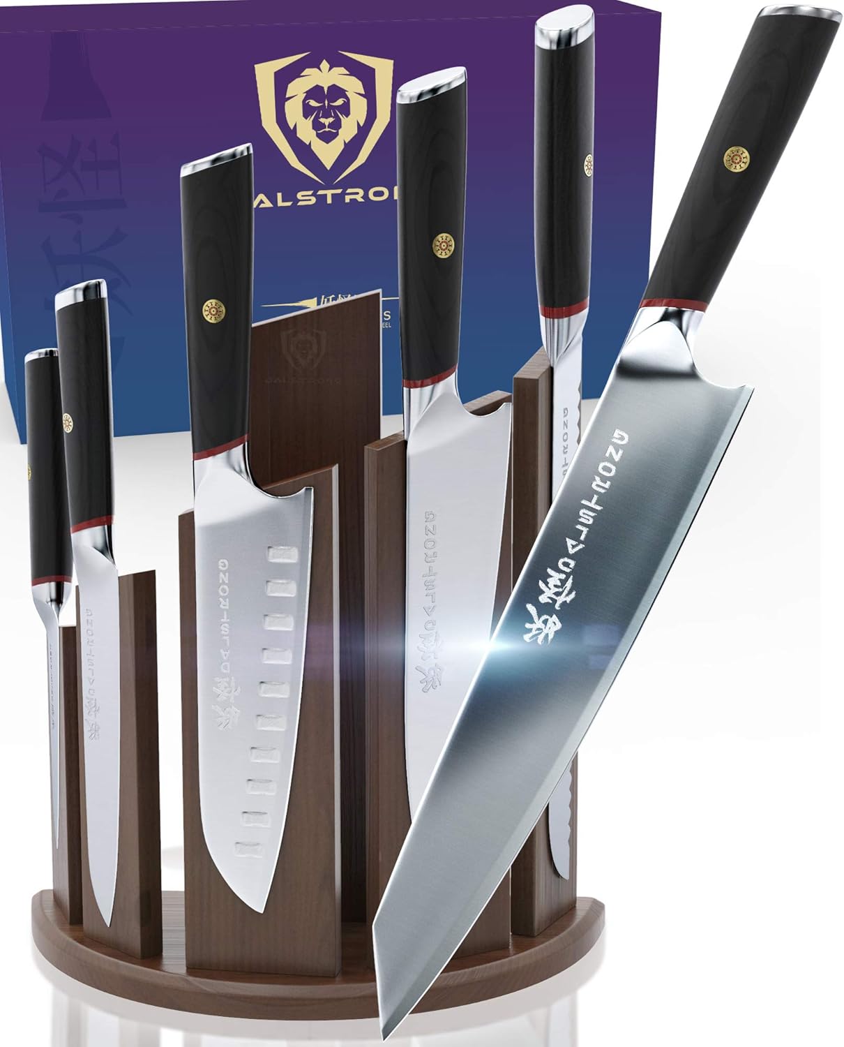 DALSTRONG Knife Block Set - 6-Piece w/Magnetic Knife Stand - Phantom Series - Japanese High-Carbon - AUS8 Steel - Pakkawood Handle