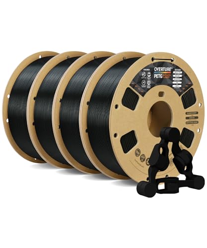 OVERTURE PETG 3D Printer Filament 1.75mm, Neatly Wound Durable PETG 2kg Spool (4.4lbs), Strong Toughness Filament, Dimensional Accuracy +/- 0.02mm, Fit Most FDM Printers (Black (2-Pack))