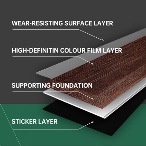 Peel and Stick Vinyl Flooring 36 Pack 54 Sq.Ft, Waterproof Vinyl Flooring Peel and Stick for Office, Living Room, Bathroom, Kitchen - Unique Design, Easy to Install Floor, Brown