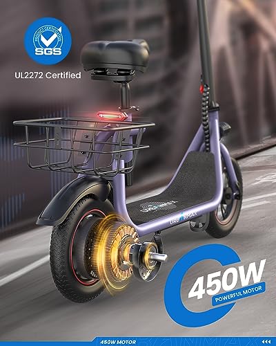 C1/C1 Pro Electric Scooter with Seat, 450W Powerful Motor up to 20/25 Miles Range, Foldable Electric Scooter for Adults Max Speed 15.5/18.6 Mph, Electric Scooter for Commuting with Basket
