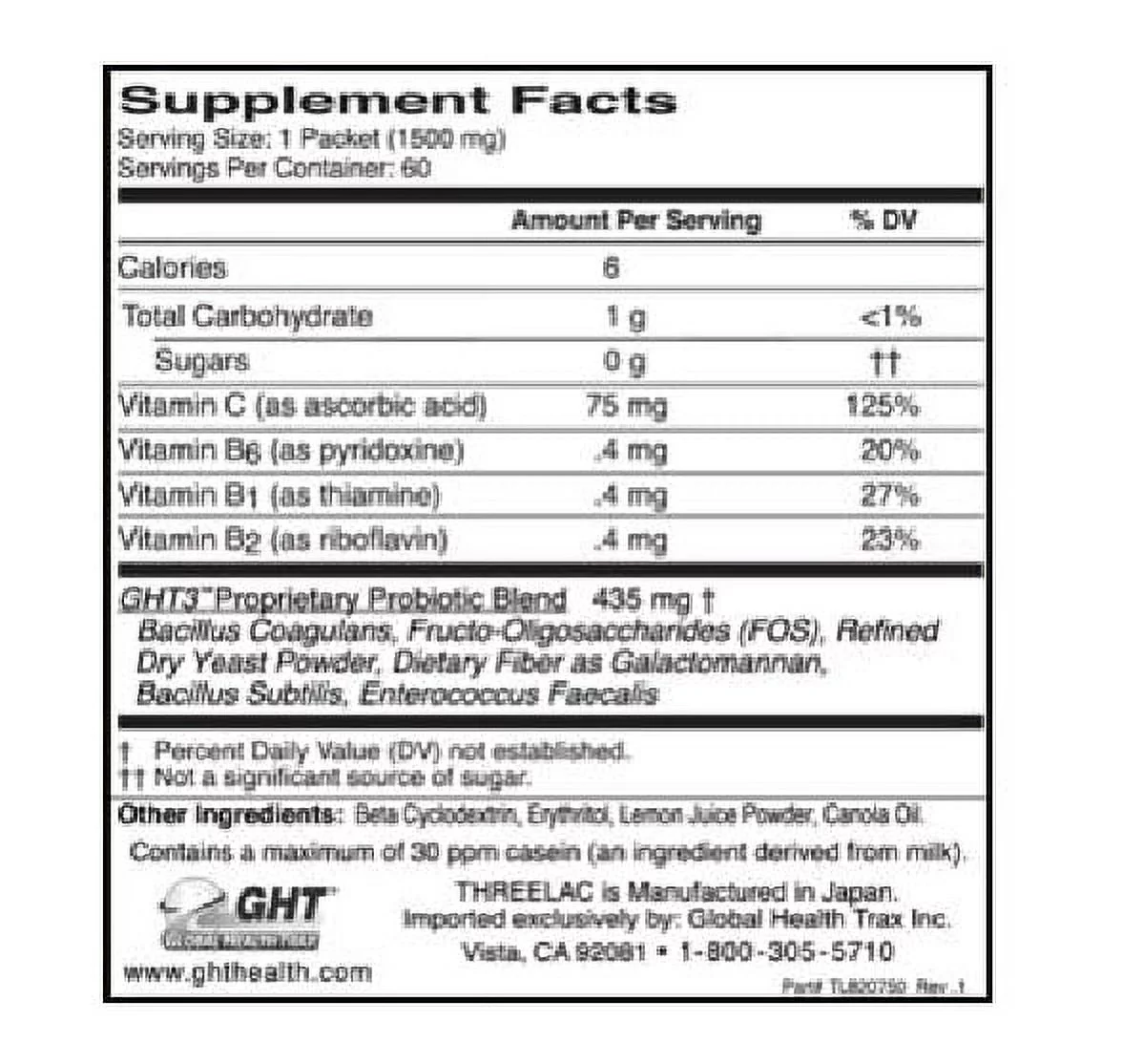 Threelac GHT Threelac Probiotic, 60 ea