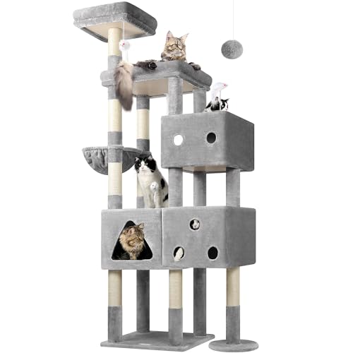 Globlazer Extra Large Cat Tower, 81-inch Tall Cat Tree for Big Cats 20 lbs, XXL Heavy Duty Cat Scratching Tower for Indoor Adult Cats with 3 Cat Condos, 8 Scratching Posts, F81, Dark Grey