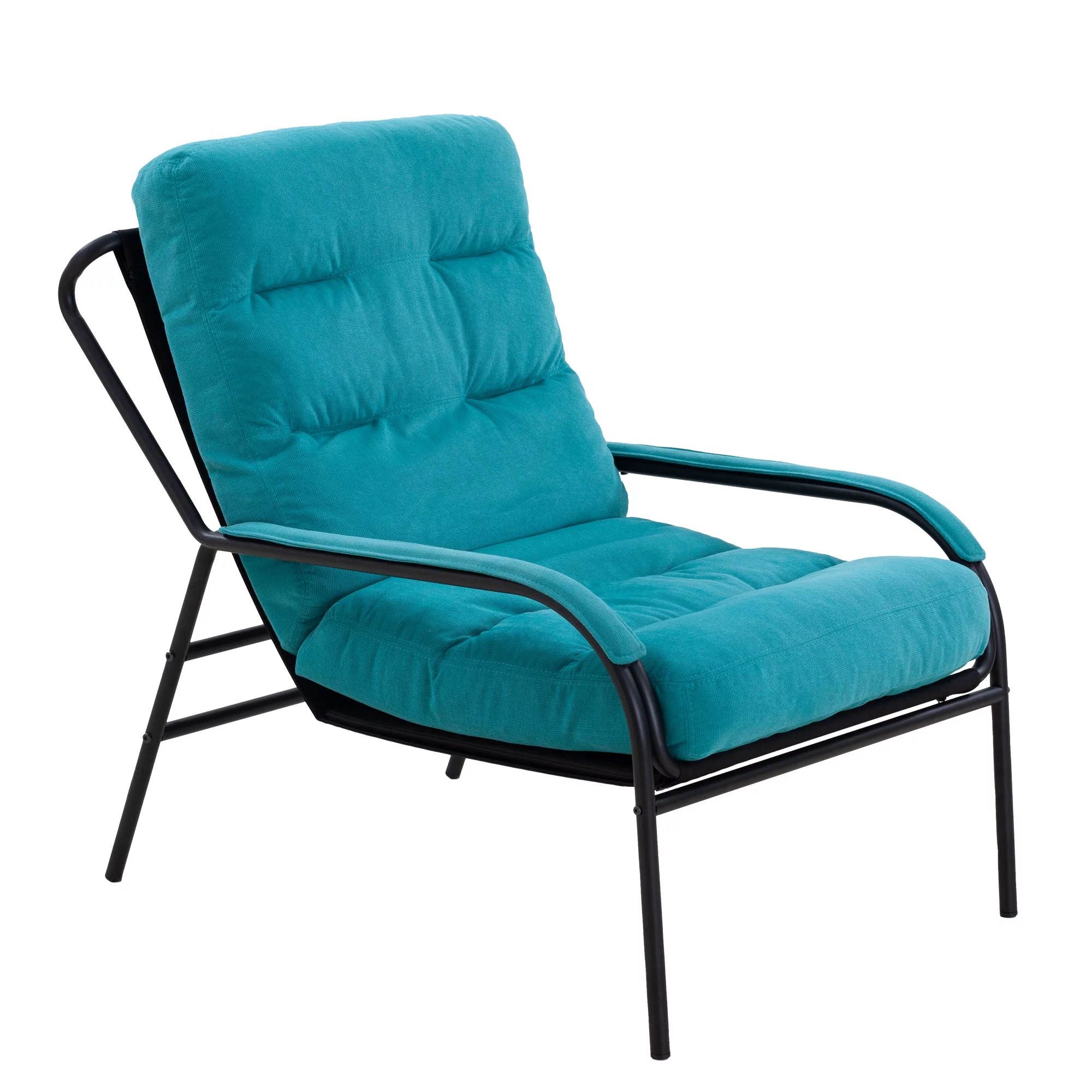 ikayaa Recliner Chair Leisure chair Studio Chairs Iron Arm Chair with Metal Legs Moveable Cushion for Living Room (Turquoise)