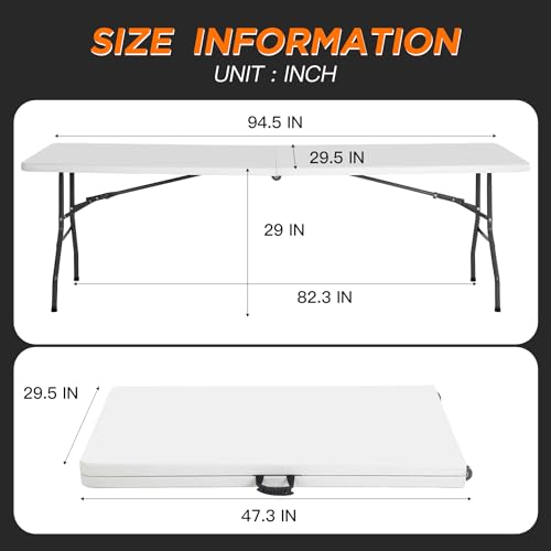 6FT Picnic Table Folding Table Camping Table Plastic Table Fold Up Table Lock for Party Event,White