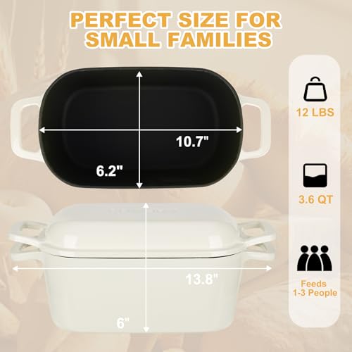 3.6QT Oval Enameled Cast Iron Dutch Oven, Sourdough Bread Baking Pan with Lid
