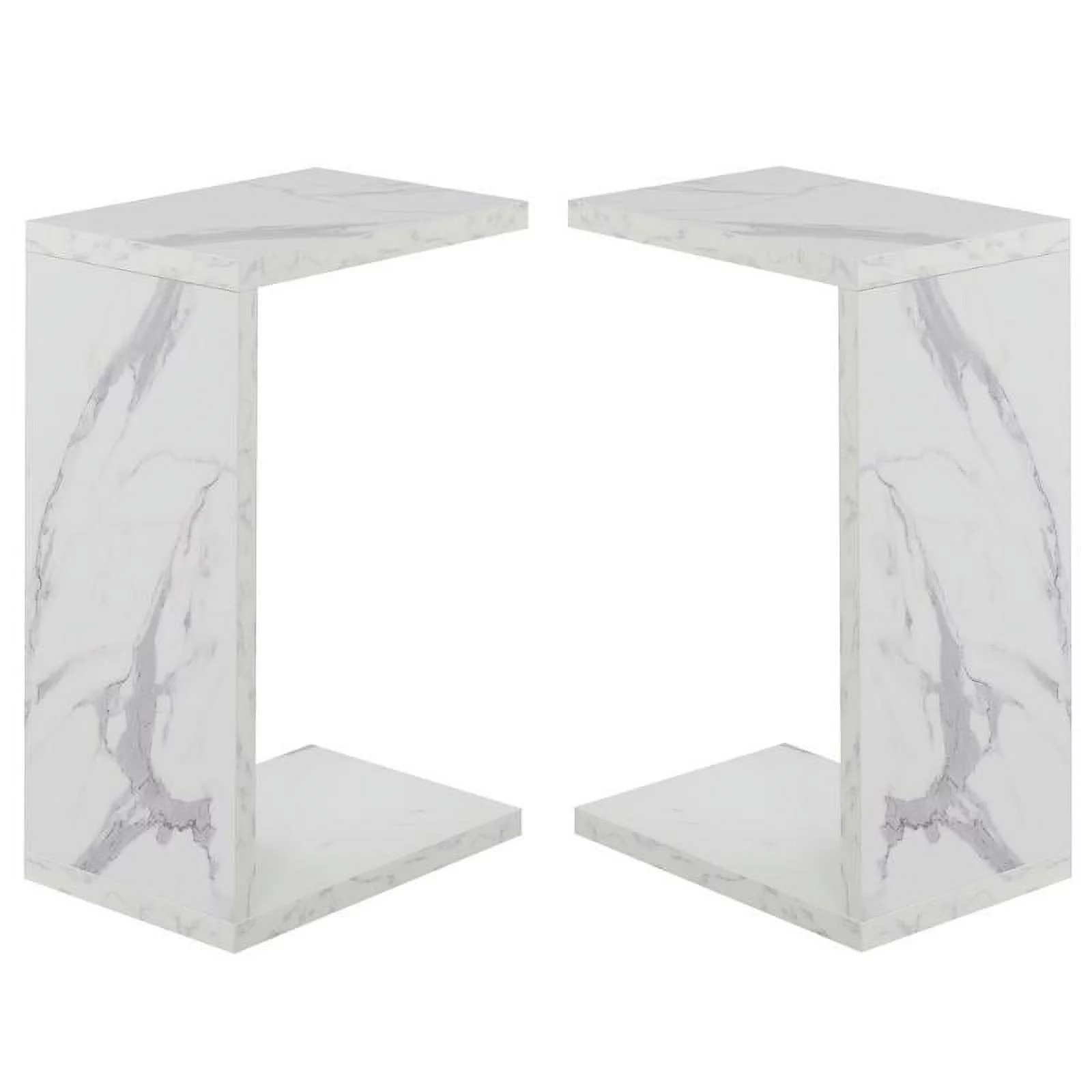 Home Square C End Table in Faux White Marble Wood - Set of 2