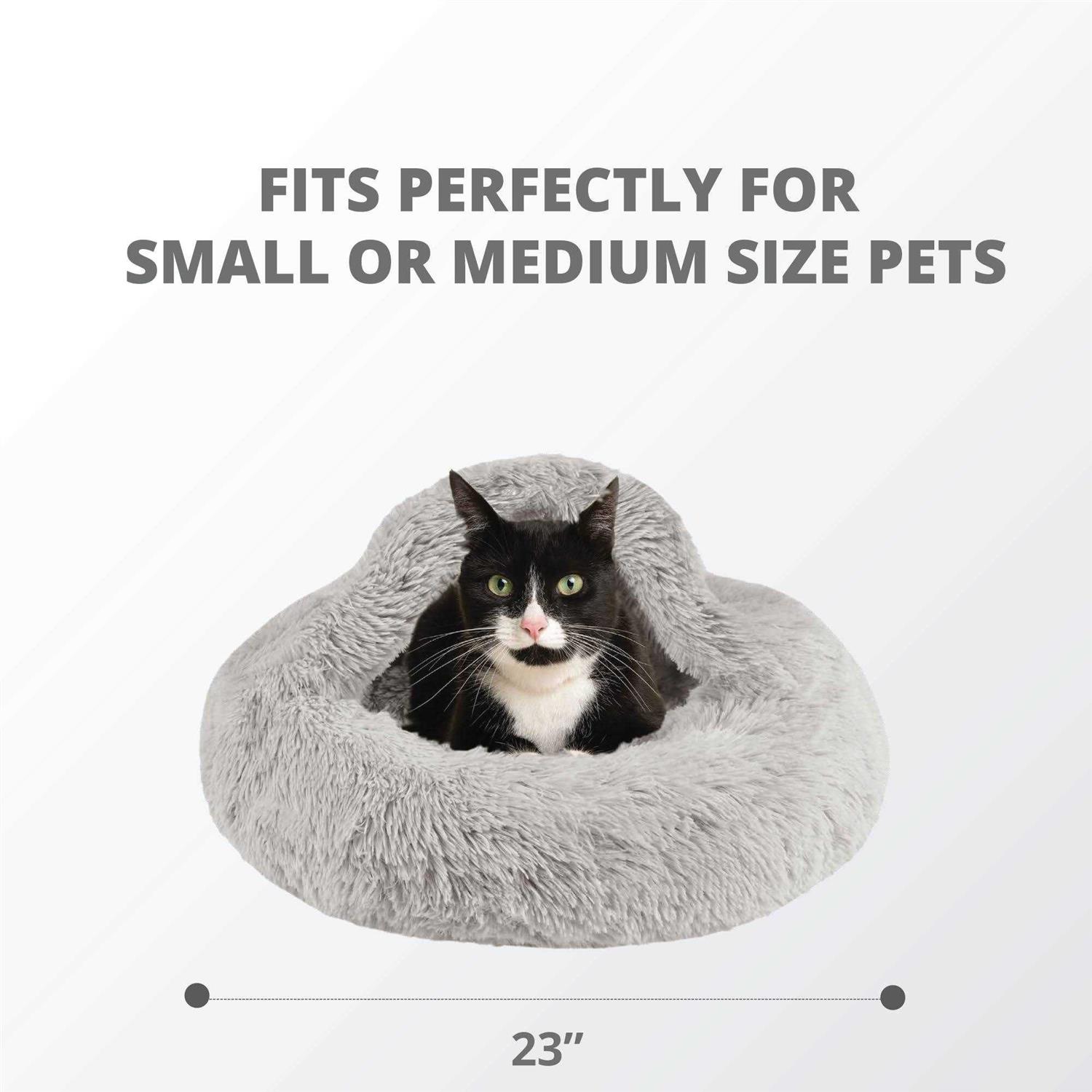 Friends Forever Luna Donut Cat Bed Cave Soft Faux Fur Hooded Blanket Dog couch For Indoor Pet - Pet Supplies online store