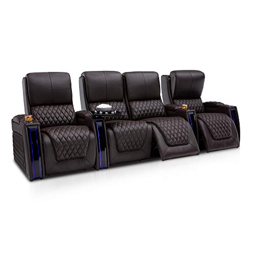 Seatcraft Apex Home Theater Seating - Living Room - Top Grain Leather - Power Recliner - Power Headrests - Power Lumbar - LED Armrests - SoundShaker - USB Charging - Cup Holders (Row of 2, Brown)