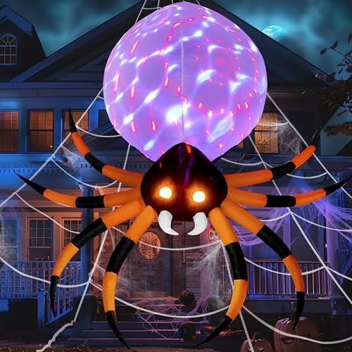 JOYIN 8 FT Halloween Inflatable Giant Spider Outdoor Decorations, Blow Up Spider Yard Decorations with Rotating Colorful Light and Glowing Eyes for Halloween Party Lawn Garden Outside Decor